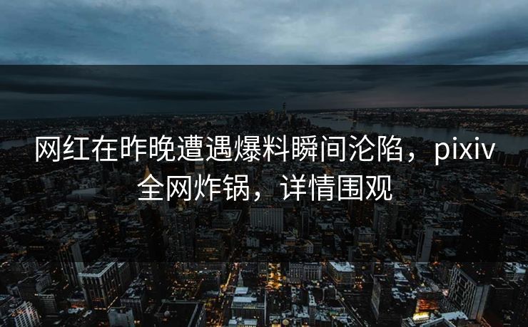 网红在昨晚遭遇爆料瞬间沦陷，pixiv全网炸锅，详情围观