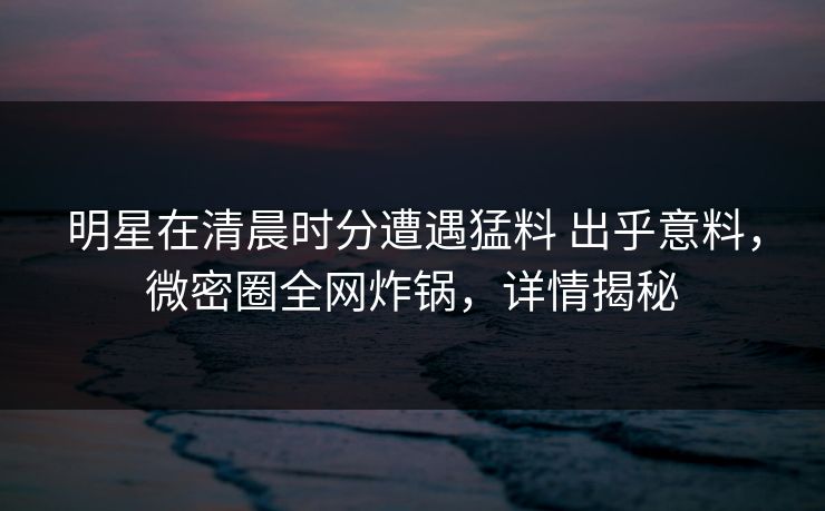 明星在清晨时分遭遇猛料 出乎意料，微密圈全网炸锅，详情揭秘